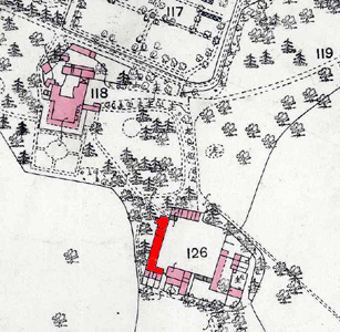 Groom's Cottage highlighted in red on this map of 1883